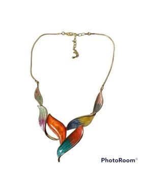 LEAVES Gold Tone Enameled Statement Necklace